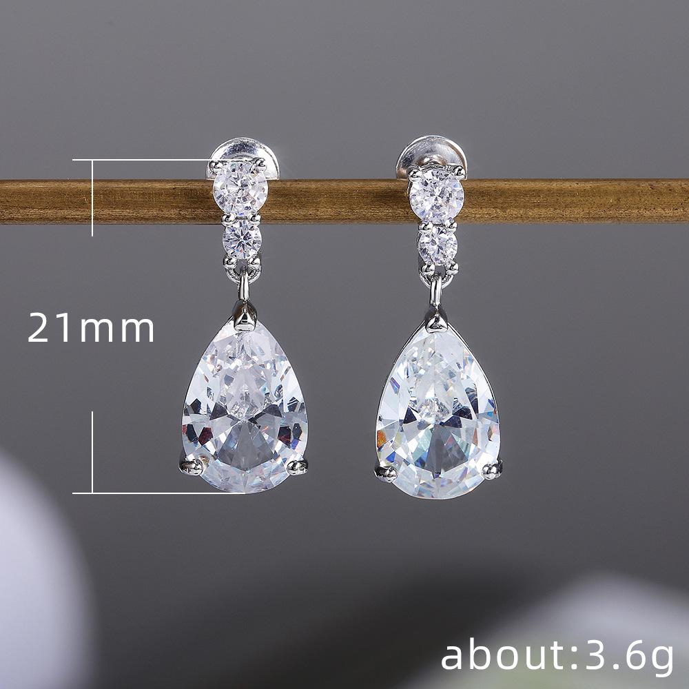 Cao Shi Teardrop Zircon Dangle Earrings - Fashionable European and American Style