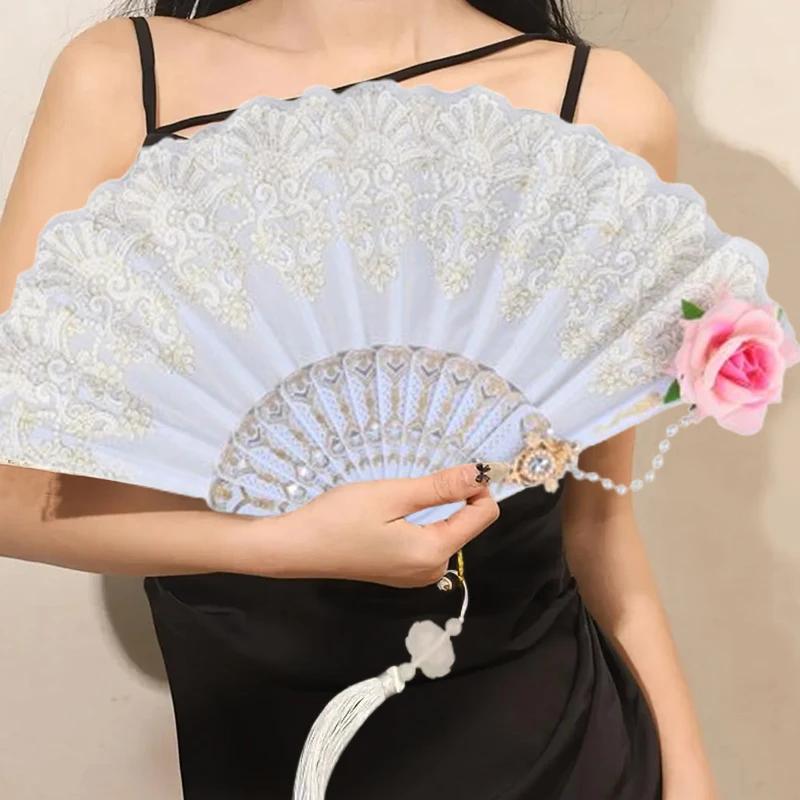 Retro European Rose Folding Fan Lolita Gothic Fan Lace Wedding Role Playing Party Decoration Supplies