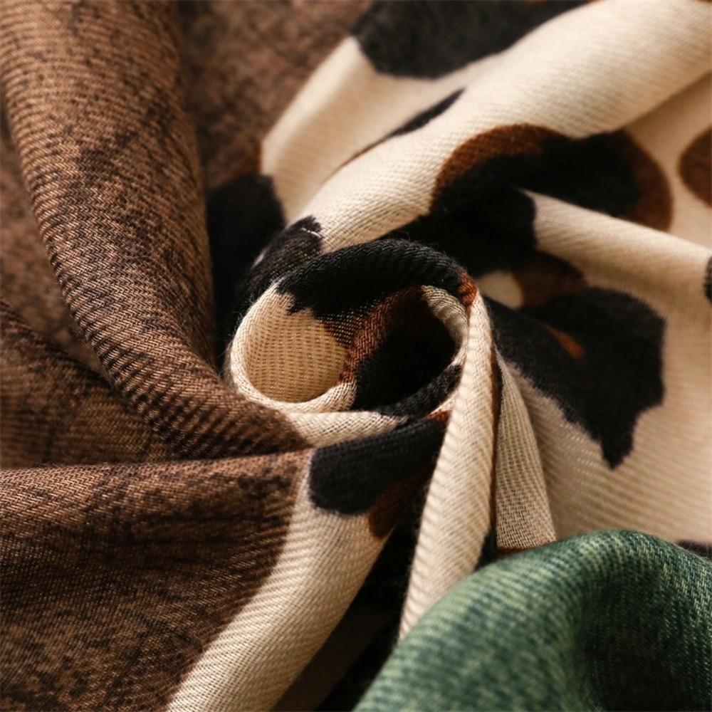 Color Block Leopard Print Scarf Tassel Neck Scarf Retro Shawl Women