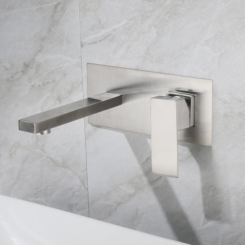 Stainless Steel Lavatory Bathroom Faucet Wall Mounted Waterfall Basin Faucets Hot & Cold Water Mixer Tap Single Lever Bath Tap