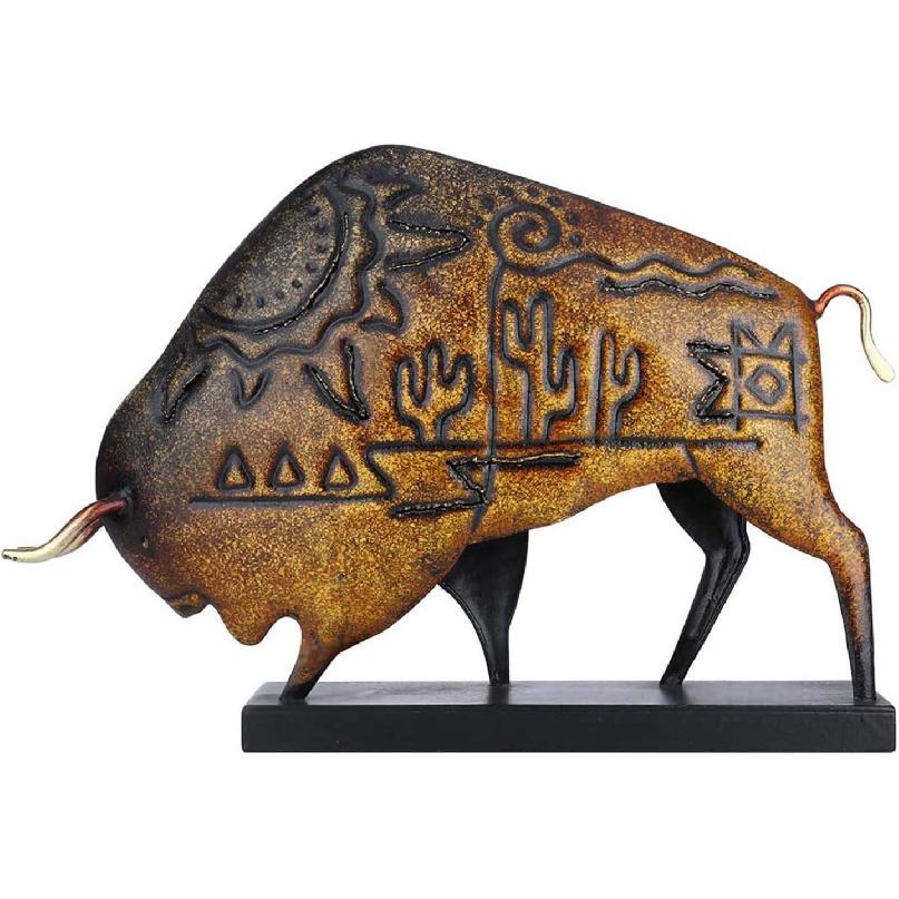 Tooarts Металлическая скульптура американского бизона на квадратном основании, фигурка животного, художественное украшение для дома