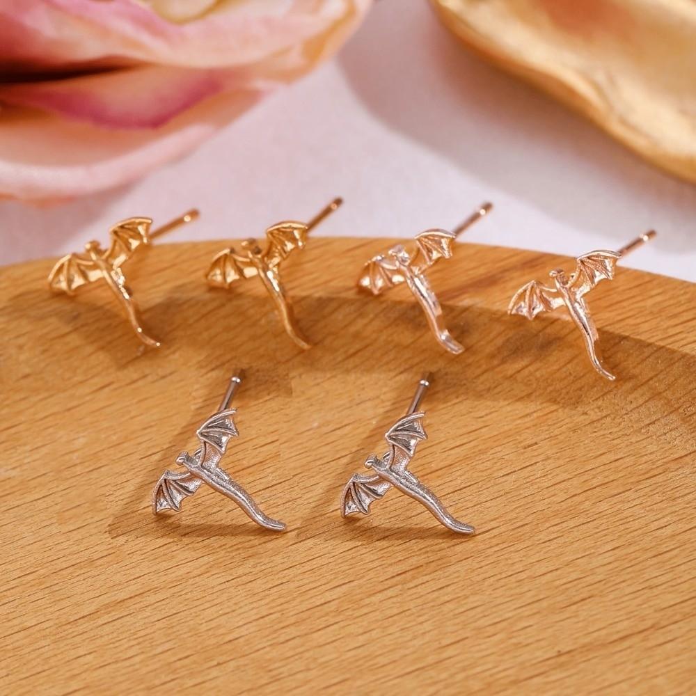 Personality Metal Stud Earrings Small Flying Dragon Stud Earrings Vintage Dragon Earrings  Daily