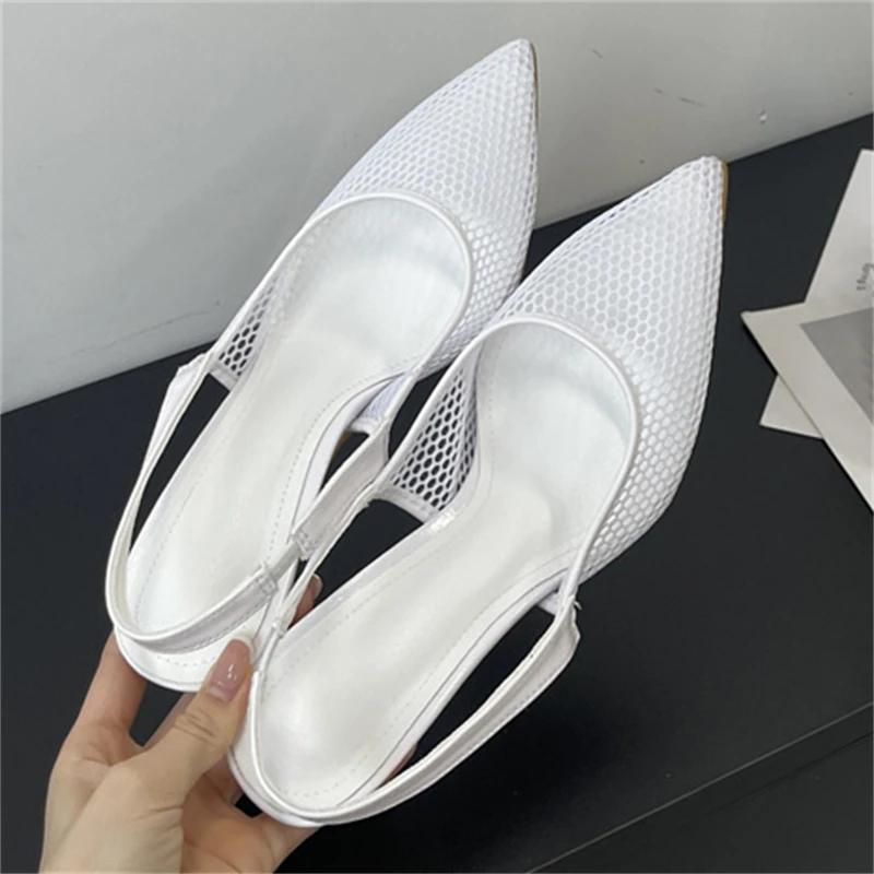 Eilyken Summer Breathable Mesh Pointed Toe Women Pumps Elegant Slingbacks Thin High Heels Party Dress Shoes BIG SZIE 43