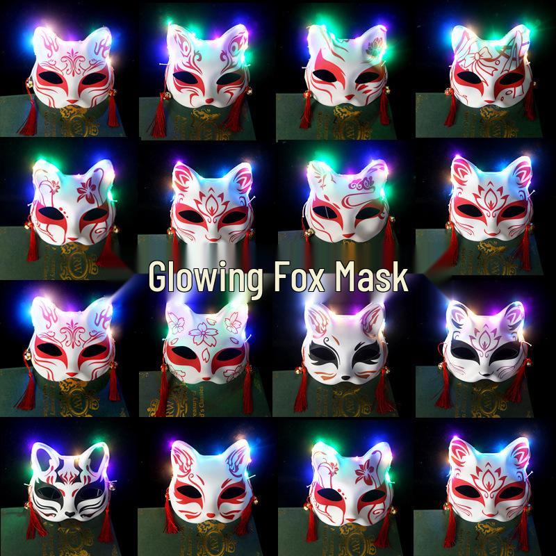Neue leuchtende alte japanische Stil Halbgesichts Kinder Anime Fuchsmaske für Halloween
