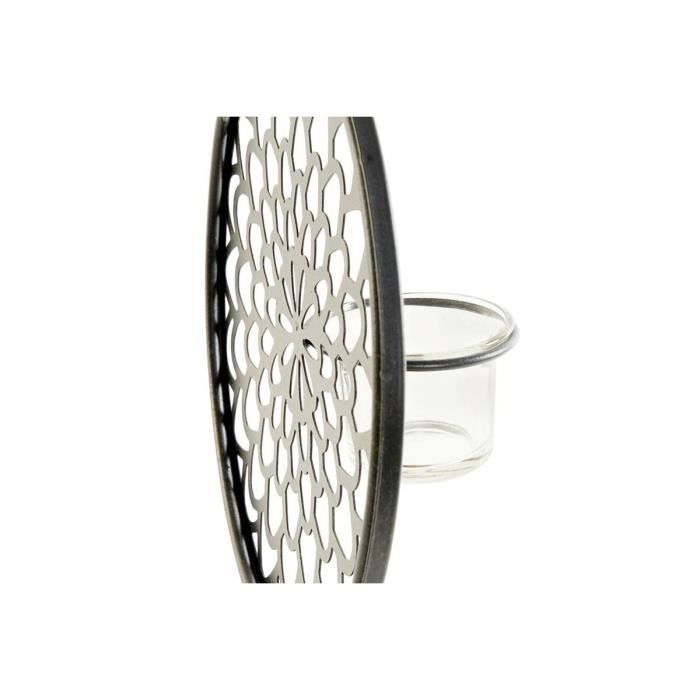 Svícen - 20 x 20 x 36 cm - Černé sklo - Kov - Hnědé dřevo