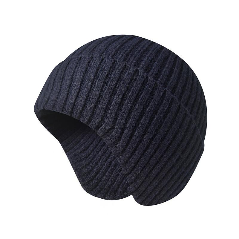 Unisex Autumn/Winter Solid-Colour Knitted Beanie with Ear Flaps Couples' One-Piece Winter Cycling Beanie Windproof One-Piece Cold-Weather Beanie