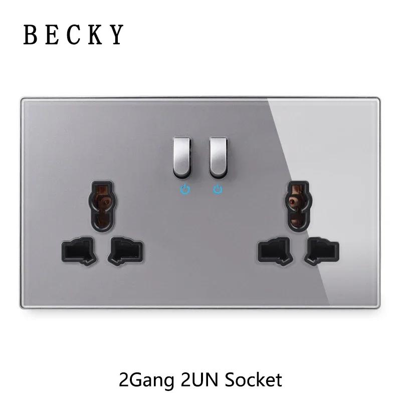 146 Piano Key Reset Switch Tempered Glass Panel 2Gang UN Multifunctional 3-hole Combination Office Hotel Home Villa Decoration