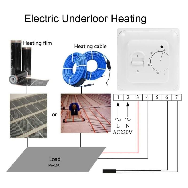 Wandmontierter Temperaturregler für Fußbodenheizung 5 40℃ Einstellbar 16A Ausgang Doppelte Sensoren zum Schutz