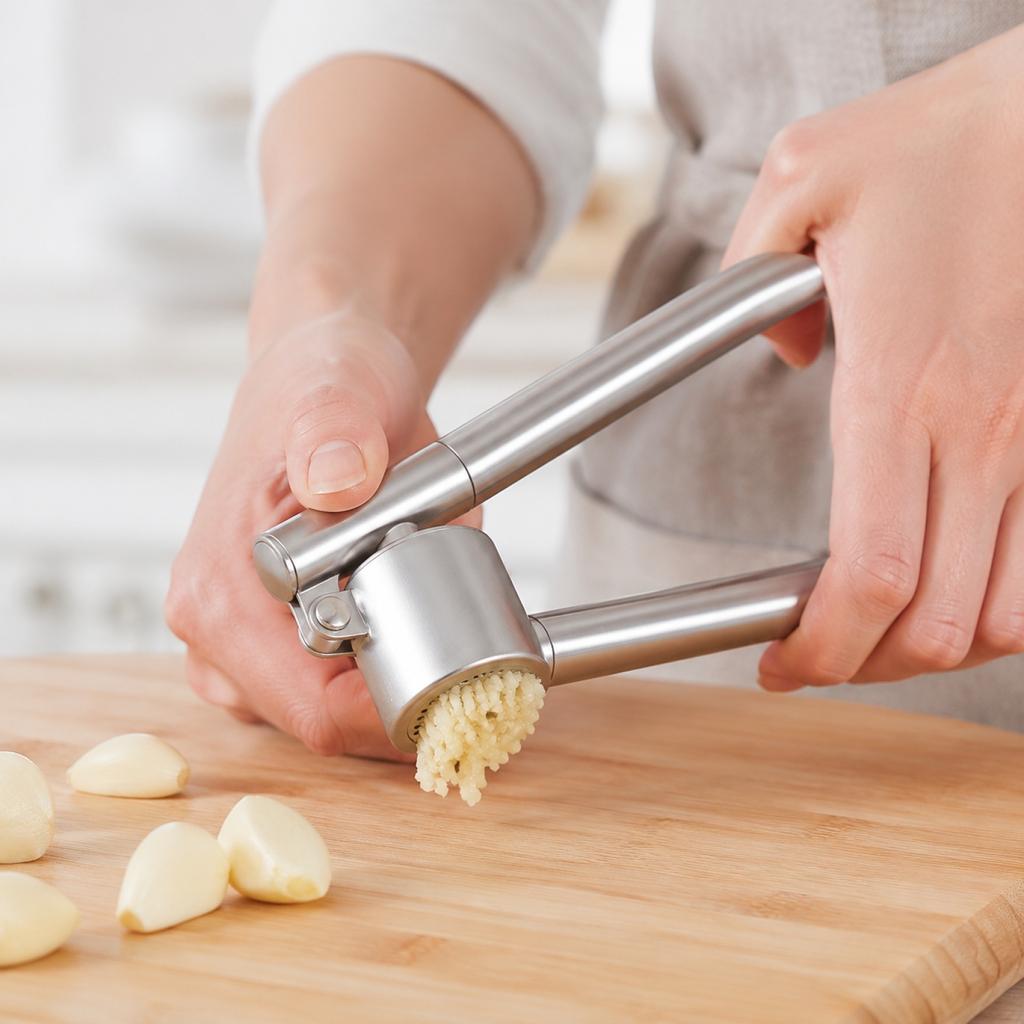 Stainless Steel Garlic Press Manual Garlic Crusher Handheld Garlic Mincer Kitchen Tool with Ergonomic Handle and Easy Clean Design