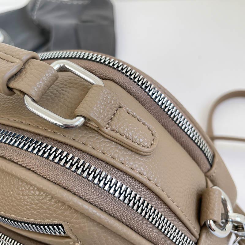 Women Mini Round Leather Handbag Multi Zipper Pockets Top Handle Crossbody Bag Adjustable Strap for Daily Use Ladies' Holiday Gifts