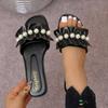 2026 New Women's Pearl Lace Thin Strap Summer Sandals: Plus Size Beach Slippers for Outdoor Wear