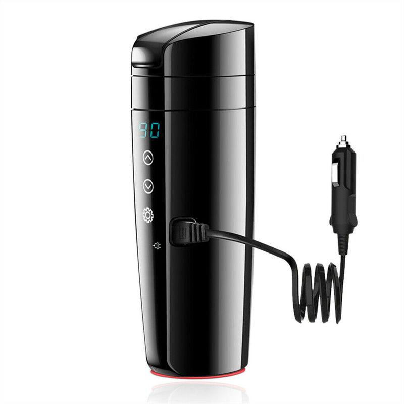12V Car Electric Heating Cup Mug LCD Display Stainless Steel Water Coffee Bottle