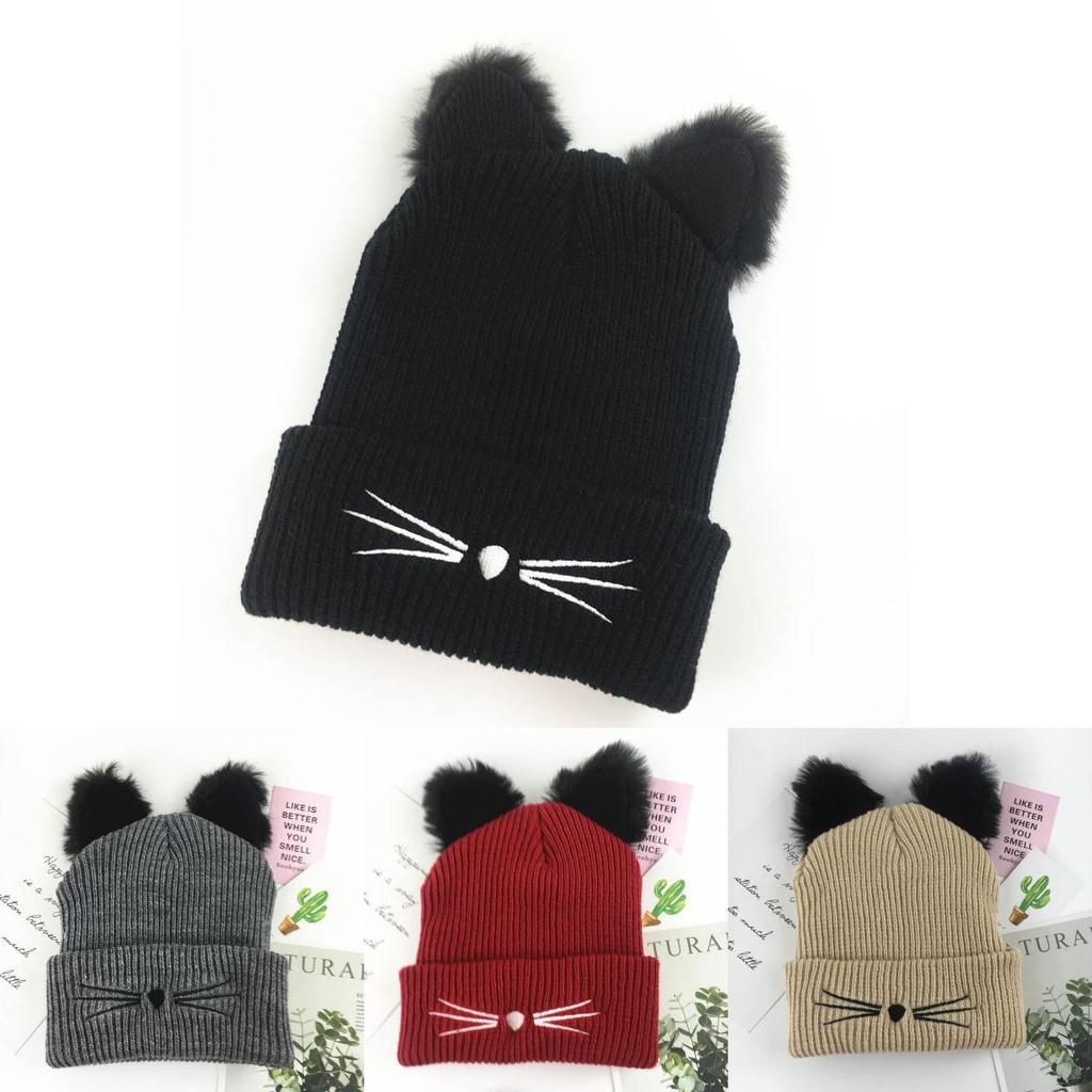 Stylowa Czapka Zimowa z Uszami Kota dla Kobiet, Dzianinowa Akrylowa, Ciepła Beanie dla Maksymalnego Ciepła