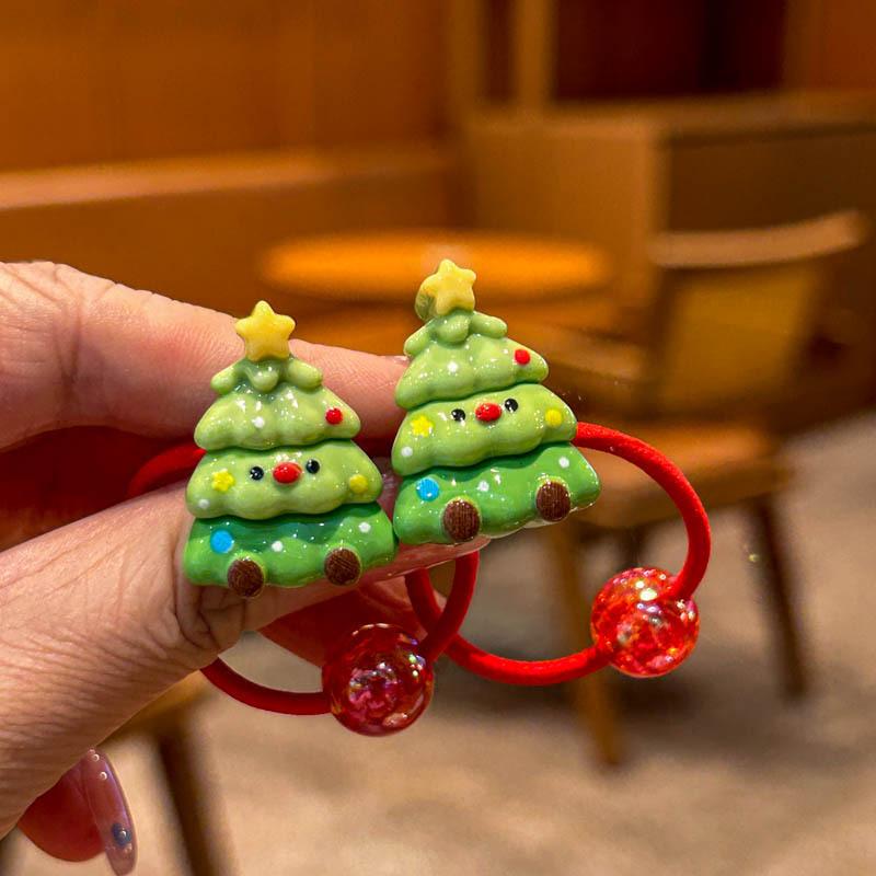 2 PCS Christmas Lovely Cartoon Girls Elastic Hair Bands Hair Accessories Children Hair Ties Baby Headwear