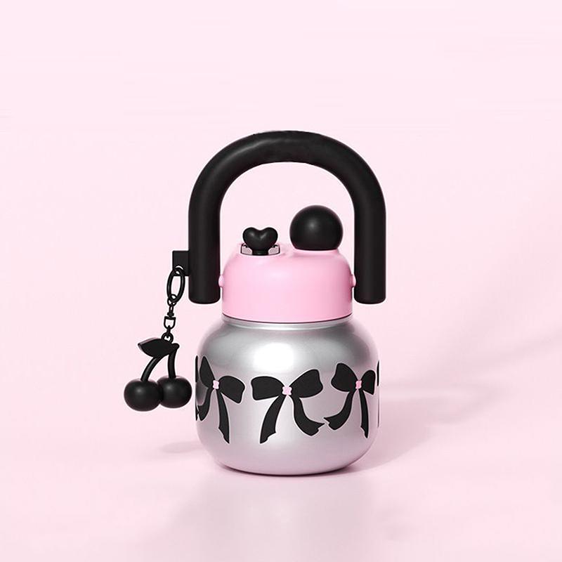 Portable Large Capacity Water Cup Cherry Plastic Straw Water Bottle Double Drink Bowknot Sippy Cup Gifts