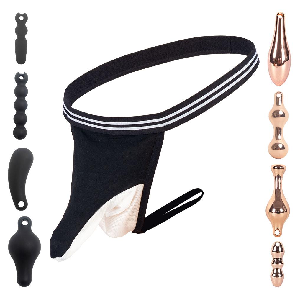 YWZAO Insertable Anal Plug Mens Underwear Thong Separate Pouch Design Black N28