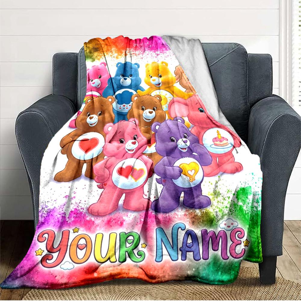 Name Custom CARE BEARS Print Flannel Blanket High Quality Warm Comfortable Cover for All Seasons Perfect for Gifts Home Decor