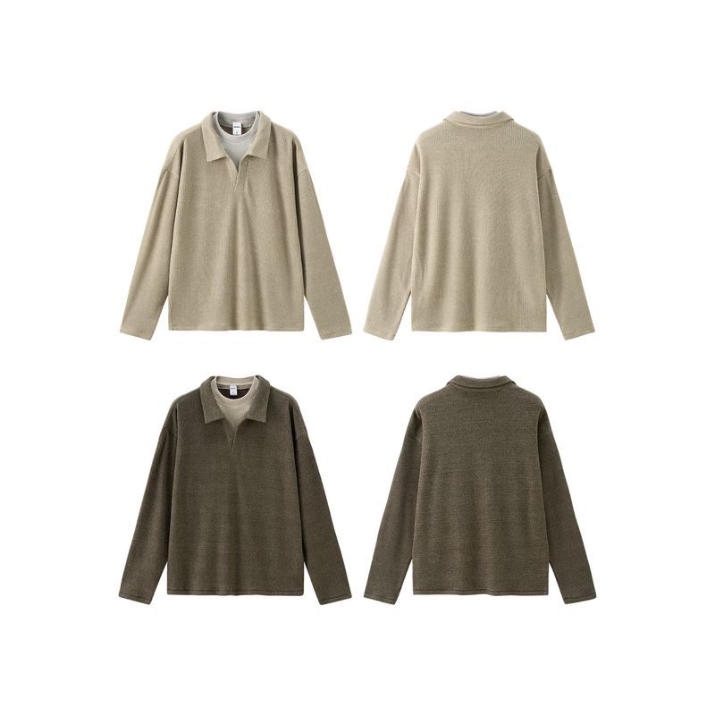 American Retro Old Money Style Two-Piece Spliced Long-Sleeve T-Shirt for Men and Women, 2025 Autumn Trendy Brand Collared Knit Top