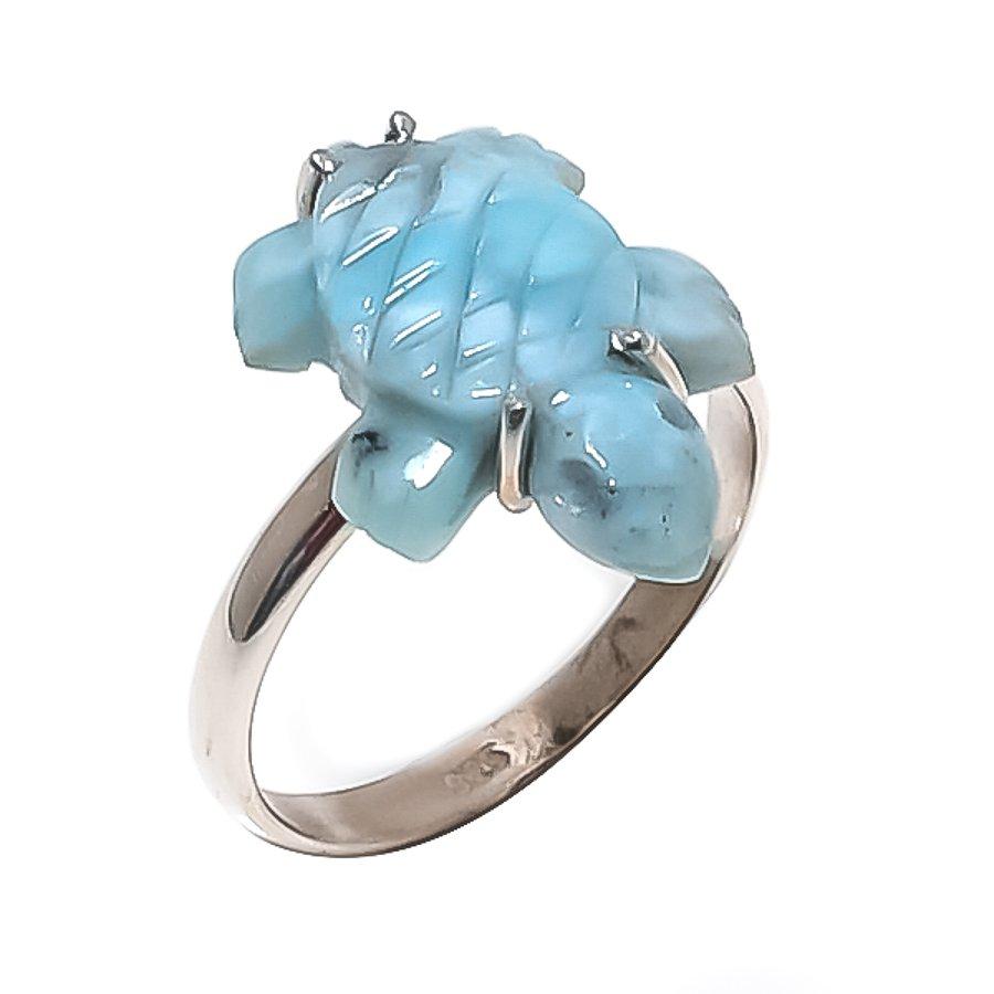 

Natural Larimar Gemstone Handmade 925 Sterling Silver Jewelry Ring Size 8 U3H56