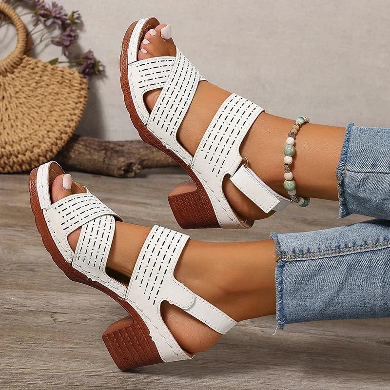 Fashion Women Shoes Summer Light High Heels Sandals Women 2025 Square Heel Rome Sandals Woman Open Toe Sexy Outdoor Shoe Sandalias Mujer
