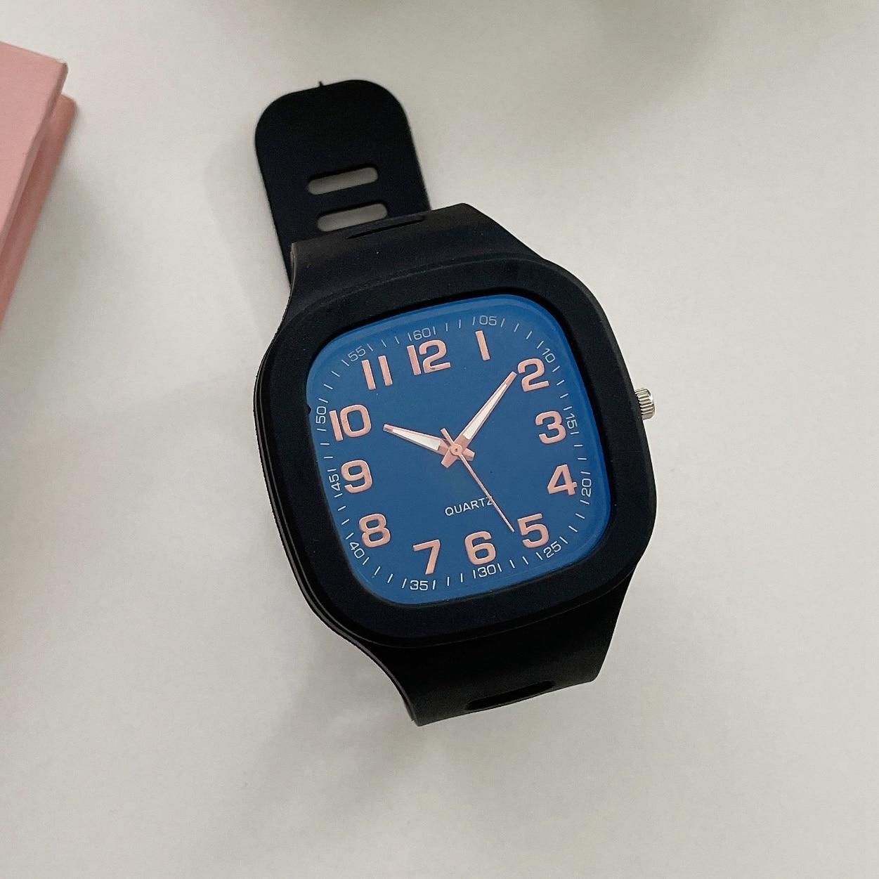 Модные женские часы с кварцевым циферблатом, женские кварцевые наручные часы с силиконовым ремешком, женские часы чёрный