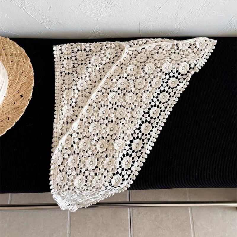 Women Hollow Out Lace Triangle Scarf Skirt Stylish Mini Hip Curtain Bohemian Head Wrap for Vacation Festivals Summer