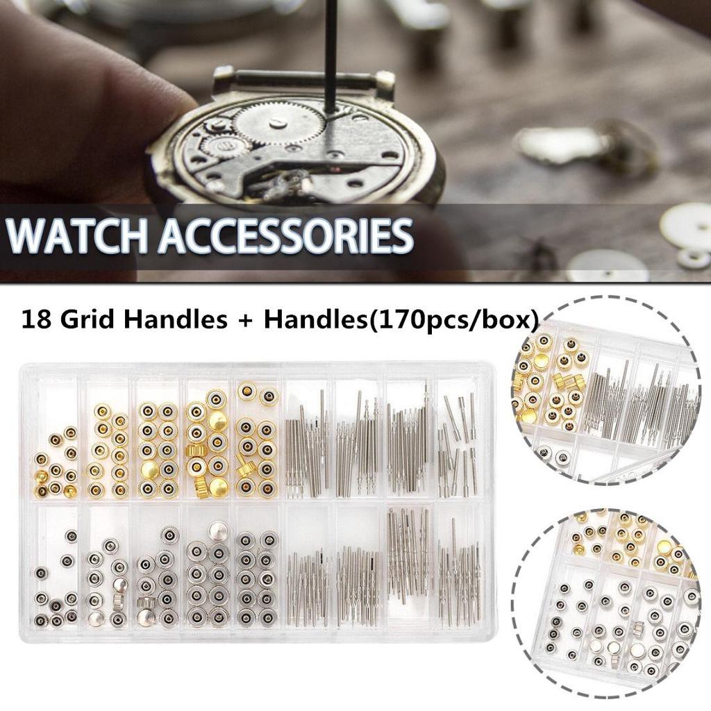 170pcs Watch Repairing Replacement  Accessories Boxed Epoxy Handles 18 Grid Handles andHandles Copper Gold and Silver Handles Multiple Models