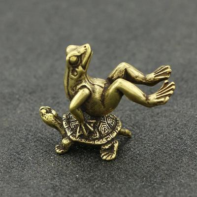 1 peça decoração para casa antigo brinquedo de latão tartaruga sapo miniatura estátua decoração mesa escultura de bronze