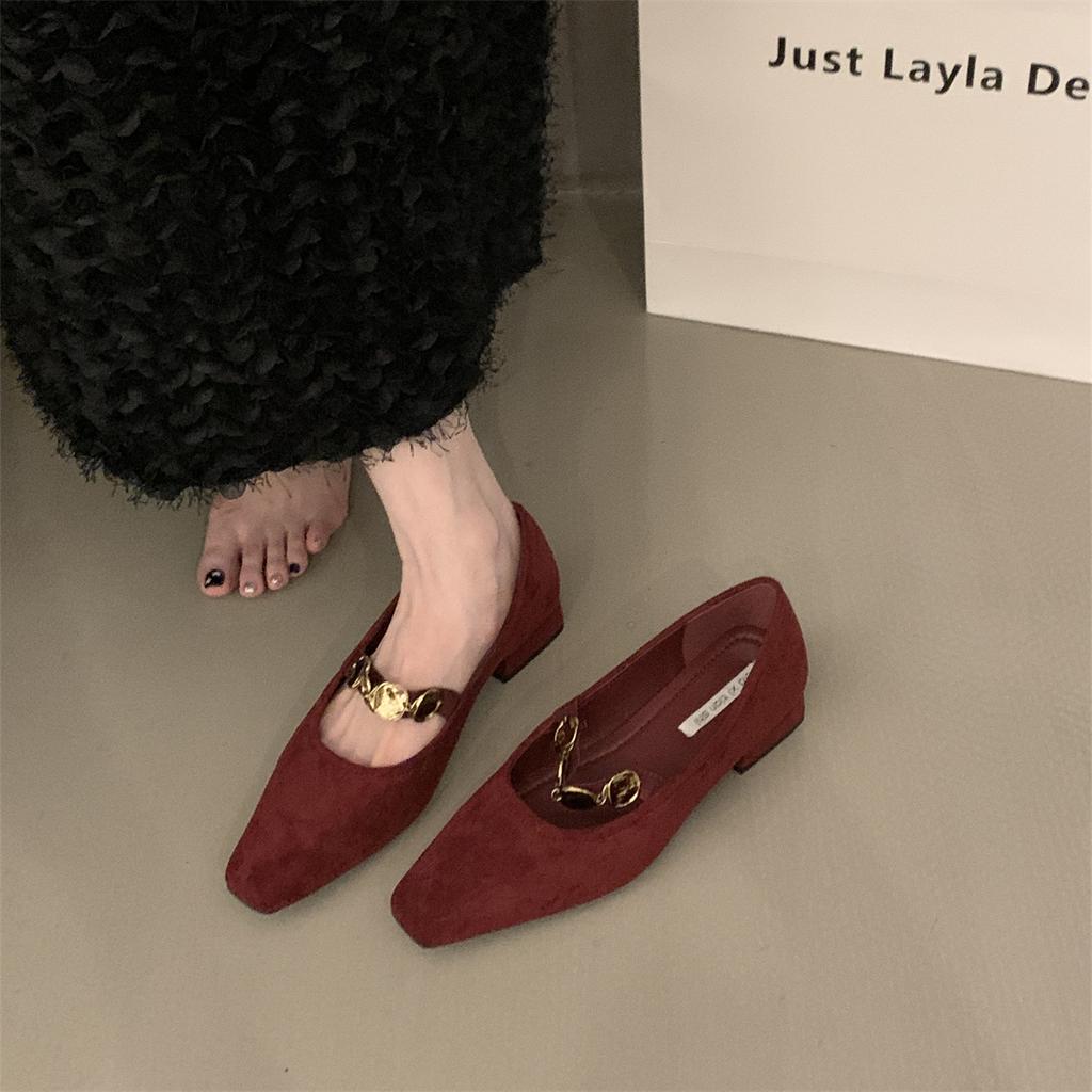 High-End-Retro-Doudou-Schuhe, kleine Lederschuhe mit Ein-Wort-Goldschnalle, Frühlings- und Sommerkleider, Mary Jane-Einzelschuhe