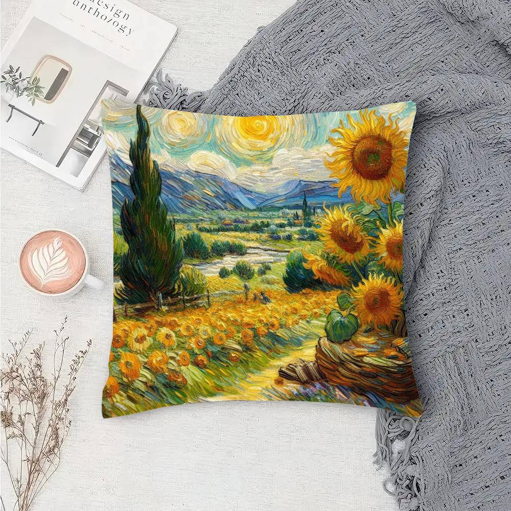 Sunflower Flower Sea Pillow Case Fashion Square Pillowcase Bedroom Sofa Room Ins Decoration Leisure