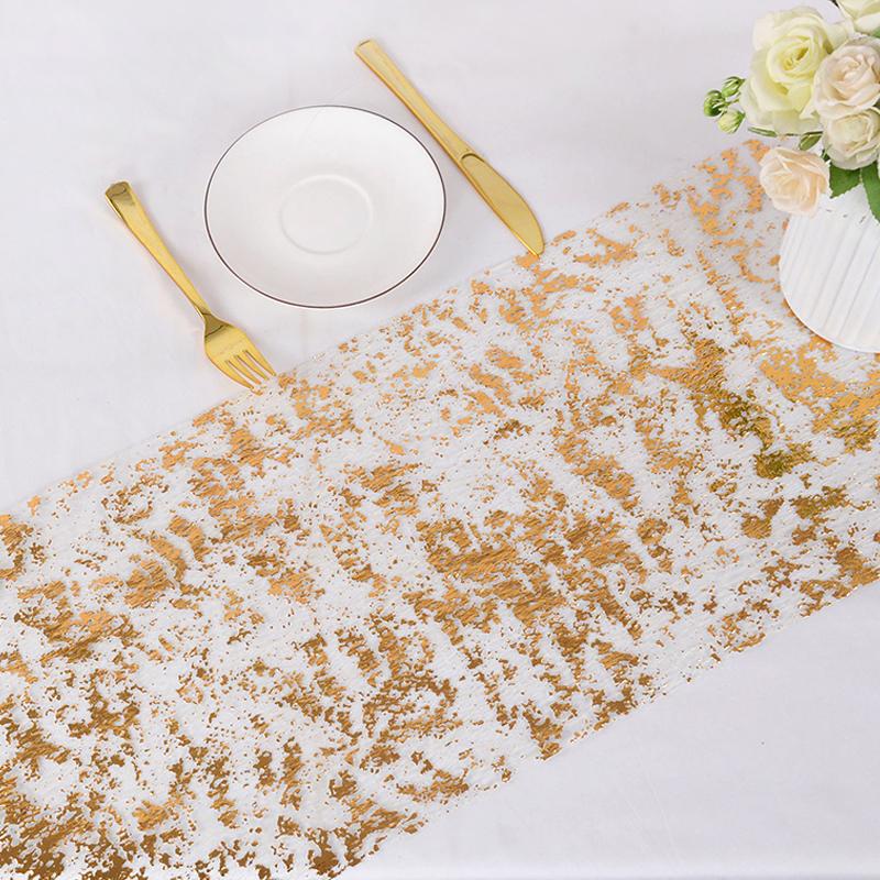 Metallic Gold Table Runner Sequin Glitter Thin Mesh Roll Tablecloth For Wedding Event Birthday Party Decoration Christmas Table