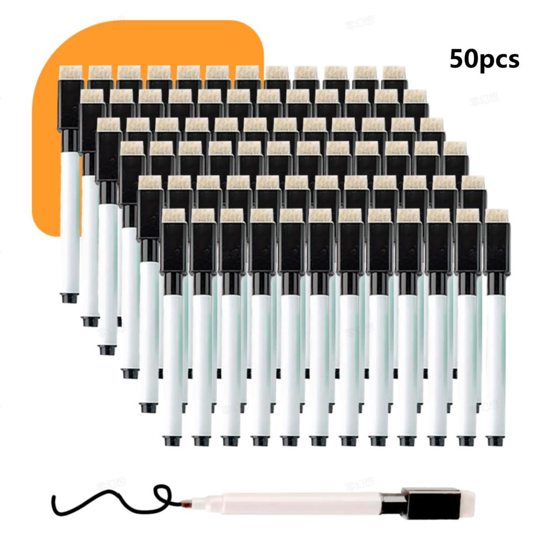 

A set of 50 dry erase markers with rubber caps, fine pointed whiteboard markers, lightweight plastic material, suitable for use