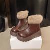 Hong Kong style boots daily height increase retro fluffy warm round head winter short boots thick bottom year small man