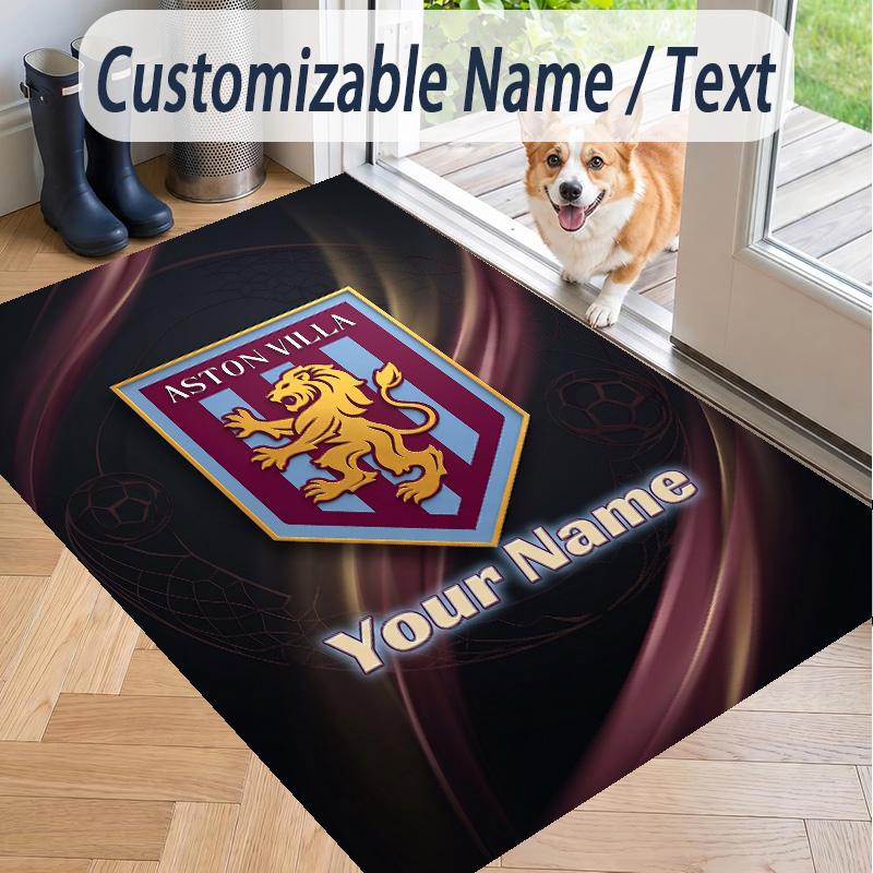 Custom Text Printed Rug Aston Villa Non Slip Floor Carpet For Home Room Decor