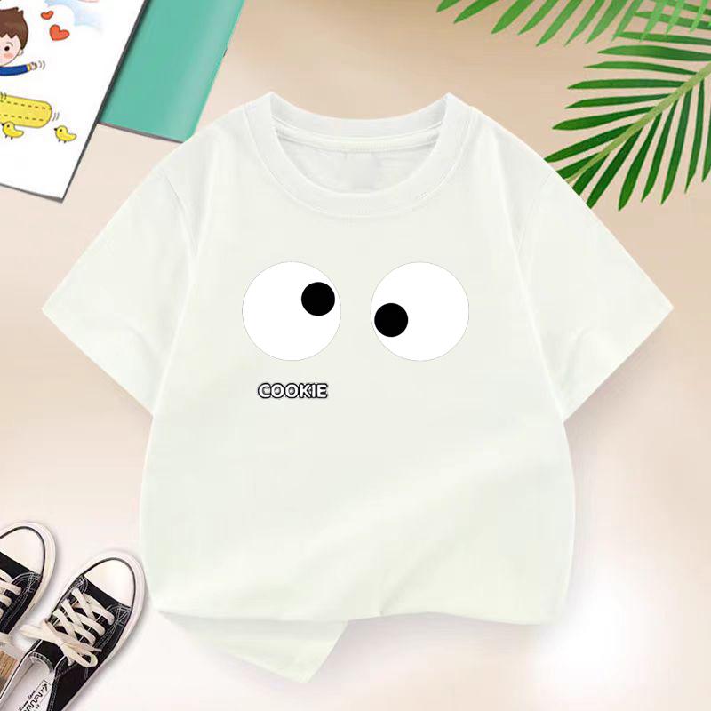 Big Eyes T-shirt for Boys Cotton Kids T Shirt Casual Children Casual Clothes Teen Baby Boy Summer Black Tops 2-14 Years
