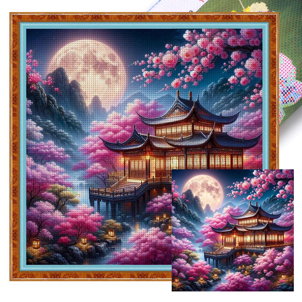 Full Embroidery Eco-cotton Thread 11CT Printed Pavilion Cross Stitch Kit Art