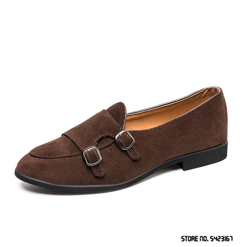 Fashion New Designer British Suede Monk Strap Leather Shoes Flat For Men Dress Formal Wedding Prom Oxford Zapatos Hombre