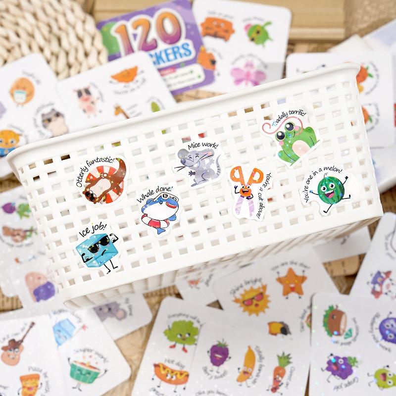120PCS Encouraged Stickers Pun Homophonic Terrier Cartoon Fruit Cute Animal Kindergarten Enlightenment Kids Stickers