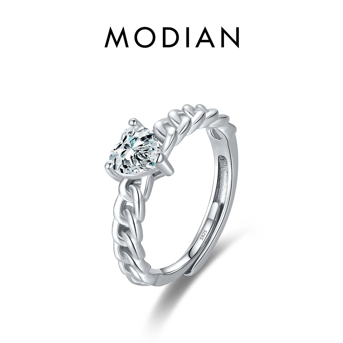 

Модиан, настоящее серебро 925 пробы, сердце, обручальное кольцо открытого размера, ослепительное кольцо с кубическим цирконием, романтическое кольцо для женщин, свадебные украшения серебряный