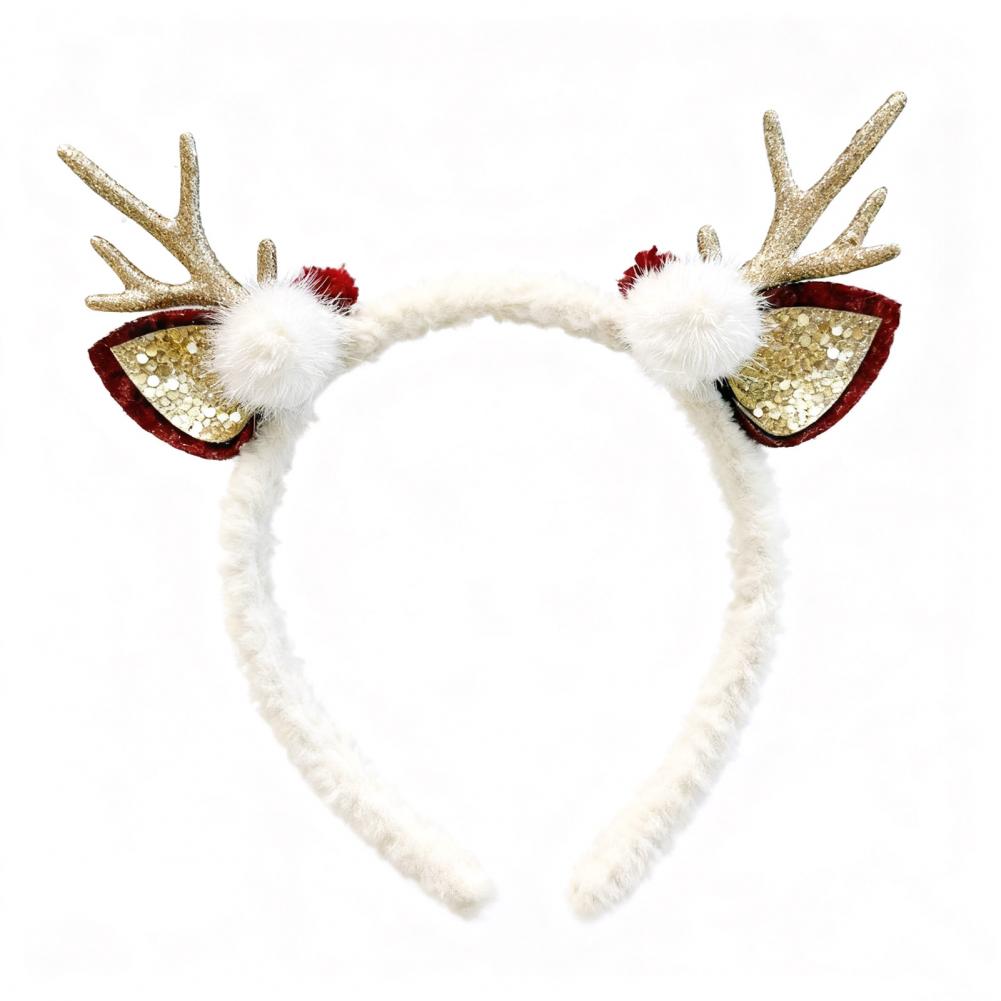 Christmas Deer Antler Headband Festive Reindeer Antlers Headband with Bow Pompoms for Xmas Party Supplies Halloween for Women