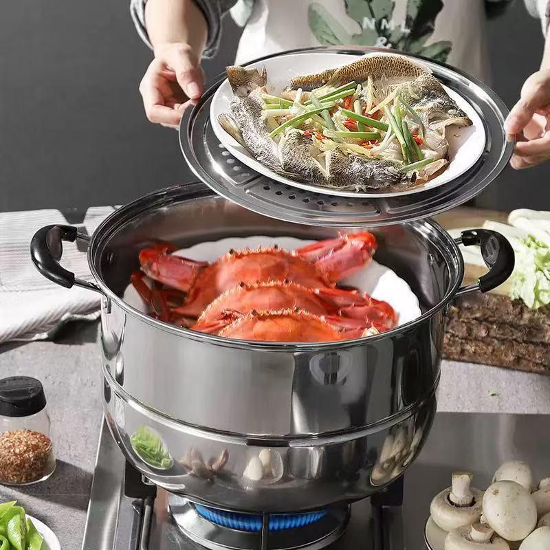 Extra Thick Stainless Steel Double-Layer Large Steamer Pot for Induction Cookers