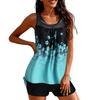 2Pcs/Set Women Summer Tankini Set O-Neck Sleeveless Padded Printing Tops Solid Color Mid-rise