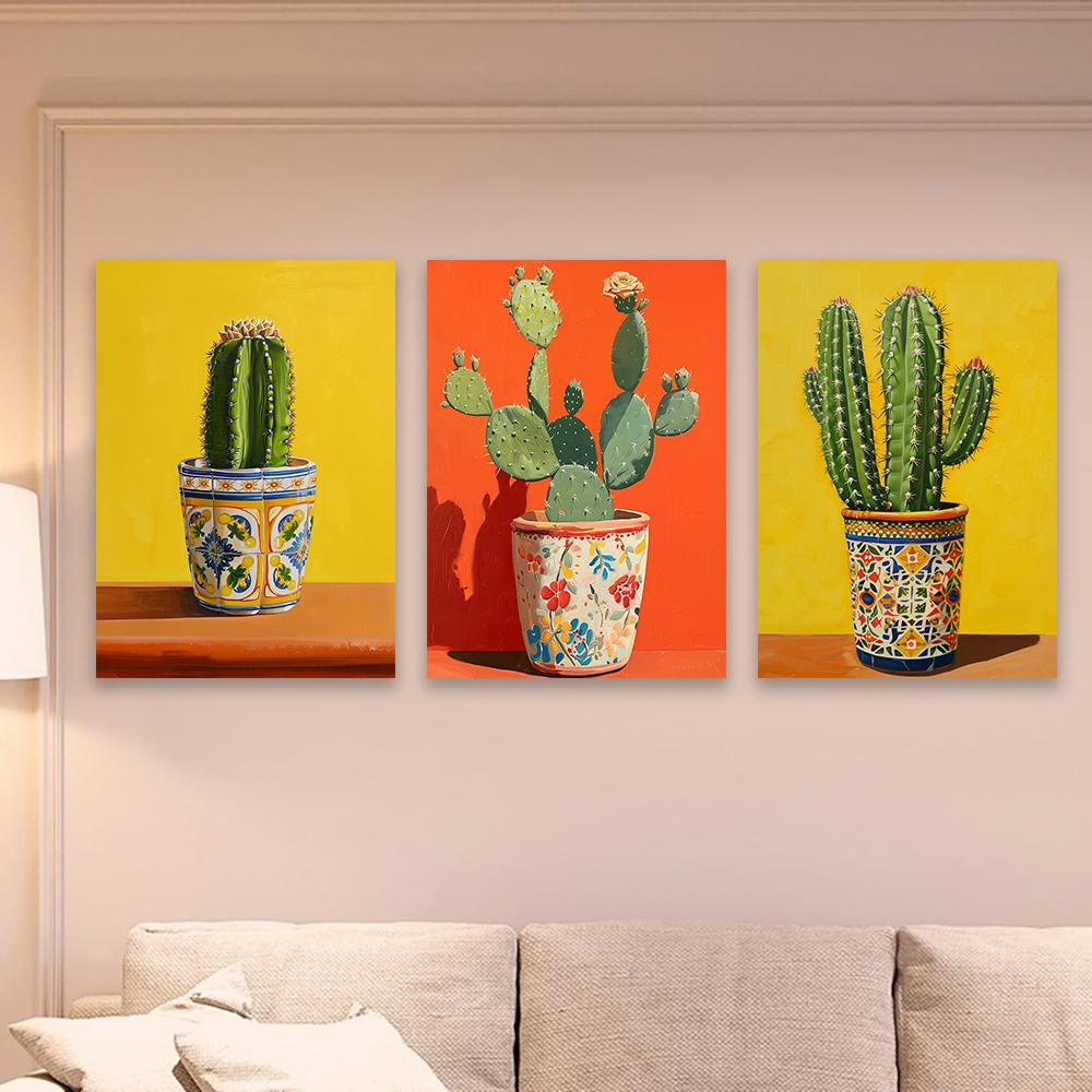 Mexican Cactus Print Colorful Cactus Watercolor Poster Boho Cactus Print Mexico Nature Landscape Botanical Canvas Painting