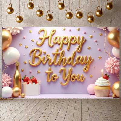 Happy Celebration Display Gold Gray Balloons Birthday Event Backdrop Birthday Party Backdrop Festive Party Decoration Banner