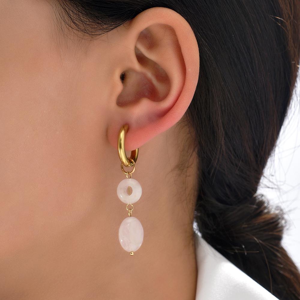 Fashion Multicolor Geometric Square Heart Natural Stone Malachite Drop Earrings for Women Stainless Steel Hoops Bohemia Jewelry