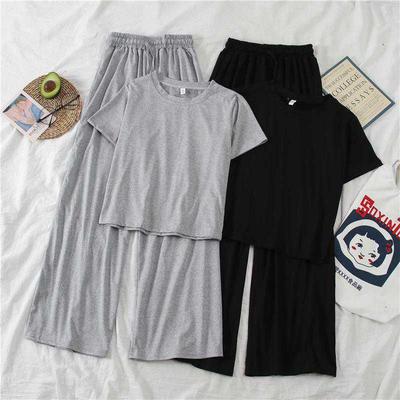 Traje de ocio de primavera y verano para mujer, ropa deportiva fina de estilo coreano perezoso, camiseta de manga corta, Top + Pantalones anchos, conjuntos de dos piezas, 2 uds.