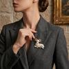 Shiny Sheep Goat Animal Brooch Rhinestone Pearl Decor Lapel Pin Elegant Women Jewelry for Coat Dress Bag Daily Decoration