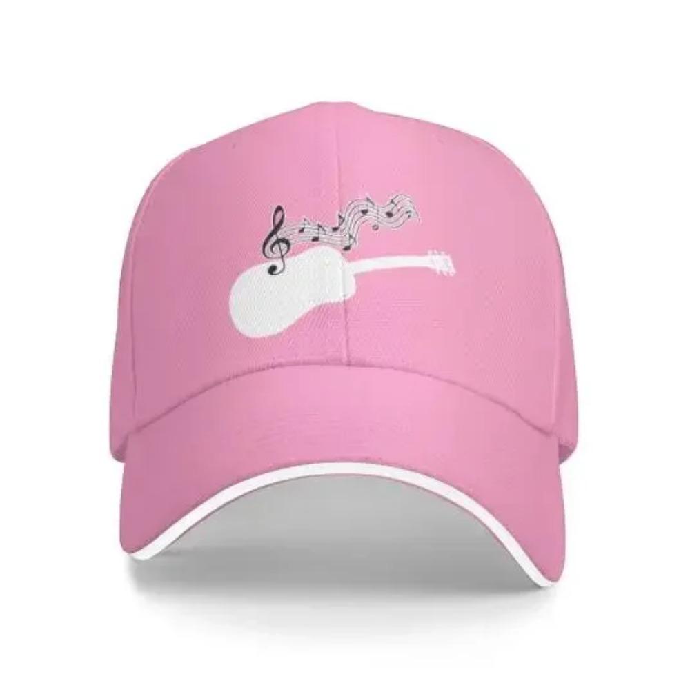 Mens Womens Adjustable Baseball Cap with Acoustic Guitar Musical Notes Pattern Denim Fabric Snapback Classic Hat