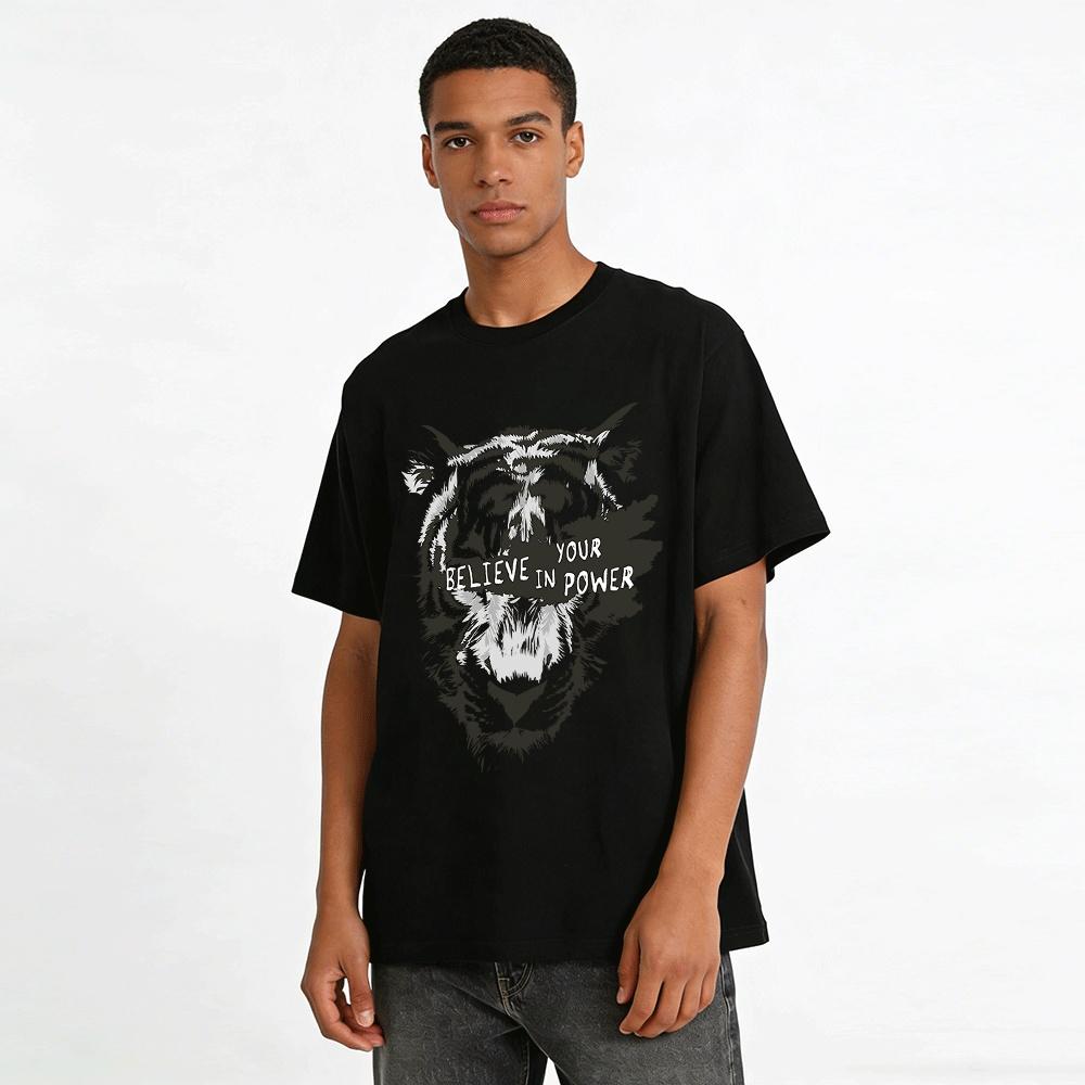 Believe In Your Power Tiger Print Cool Street Style Casual T-Shirt Pure Cotton T-shirt
