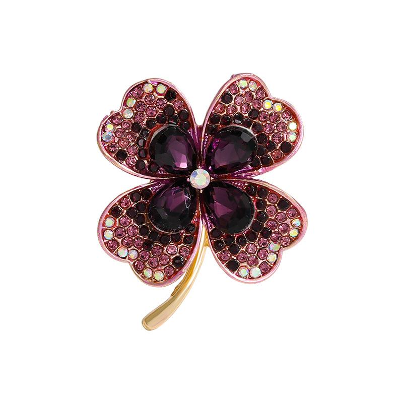New green zircon four-leaf clover brooch women's high-end blazer high-end corsage clothes collar silk scarf buckle